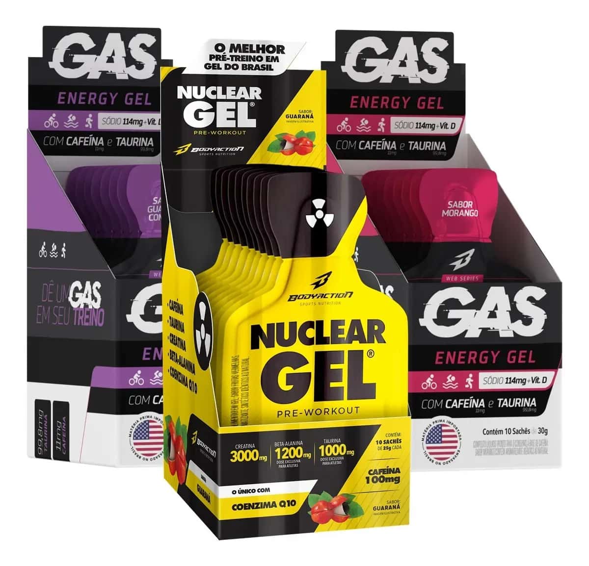 Kit 2x Gel Energético 20 Sachs Pré Treino Nuclear Gel Sabor Guaraná com Açaí e Morango