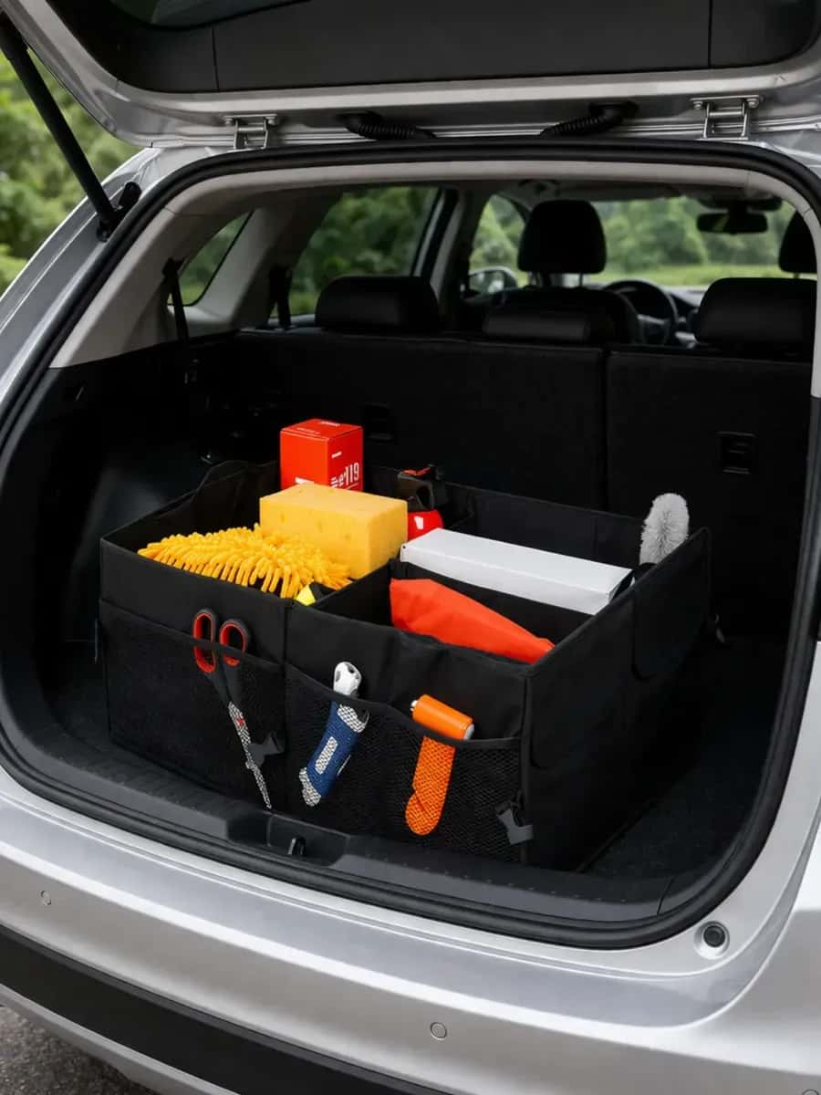 Caixa Organizadora Porta-Malas de Carro Dobrável Preta