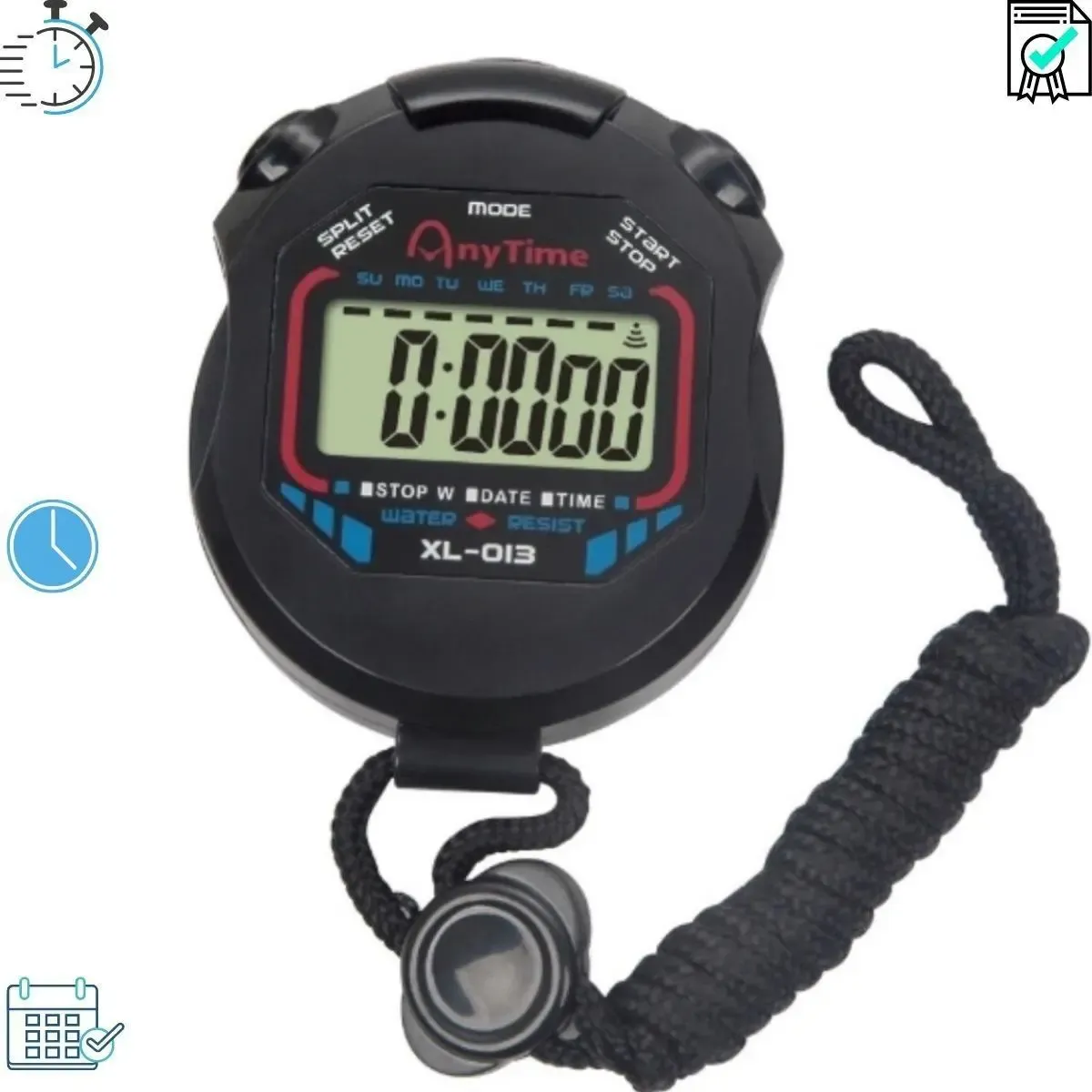 Cronômetro Digital Anytime Preto Prova d'Água com Alarme e Relógio