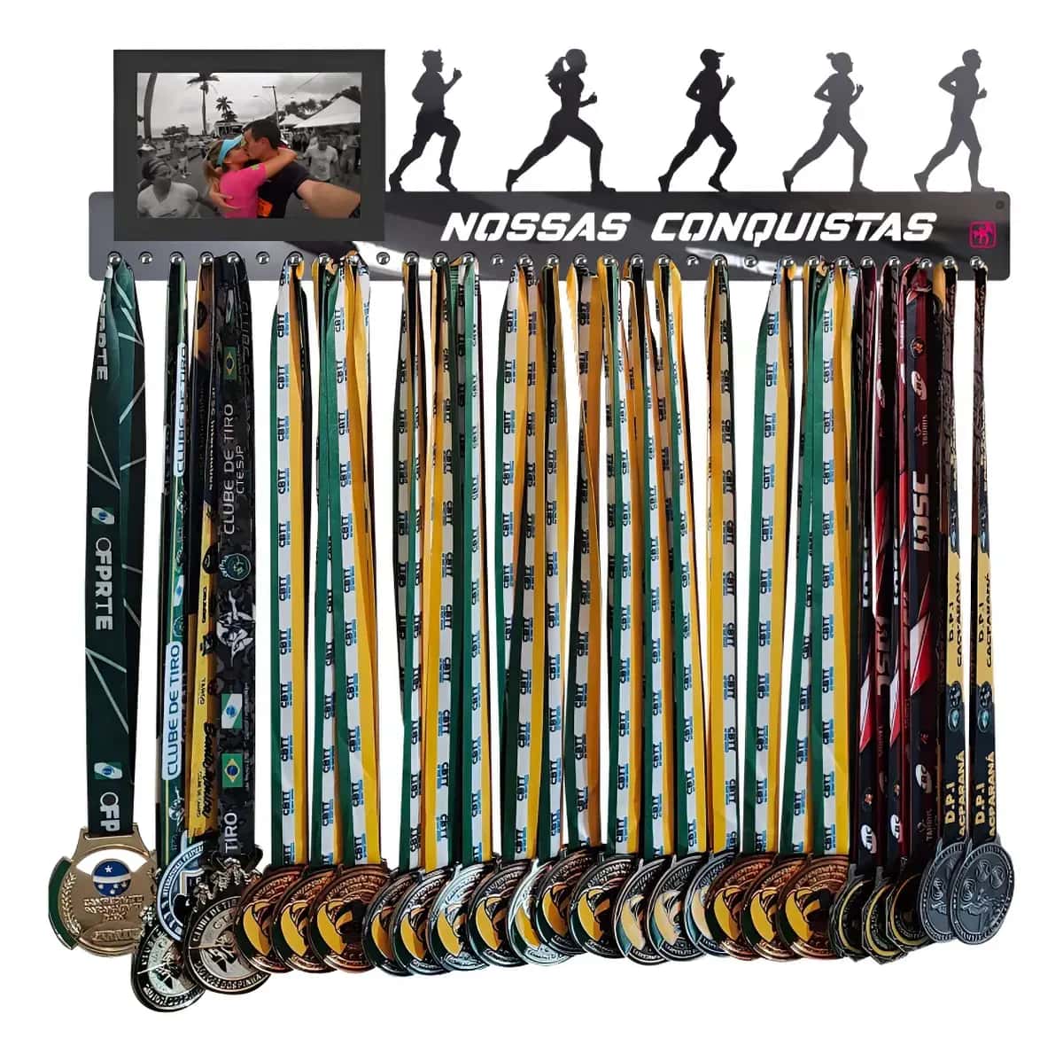 Medalheiro Corrida Rua Casal com Porta Retrato 61cm para Exposição de Medalhas