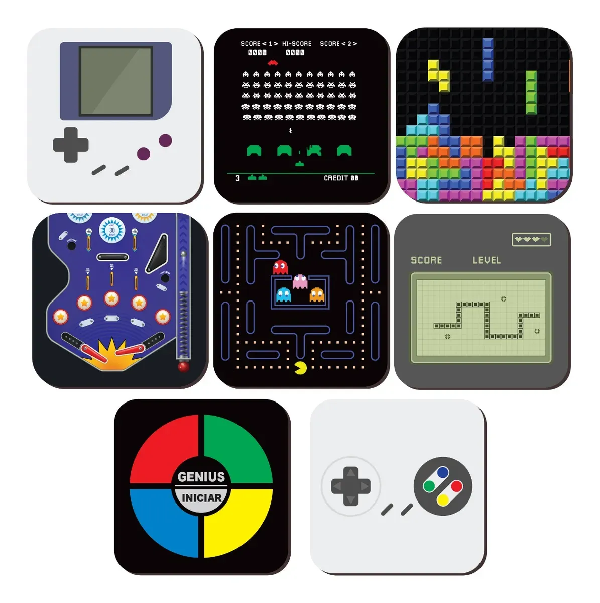 Kit 8 Porta Copos Jogos Vintage Nerd Geek Nintendo Tetris