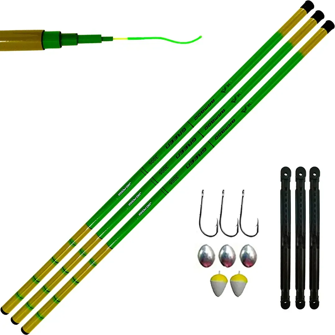 3 Varas Telescópicas 40% Carbono Lisa de Mo 360 7-9lbs Verde