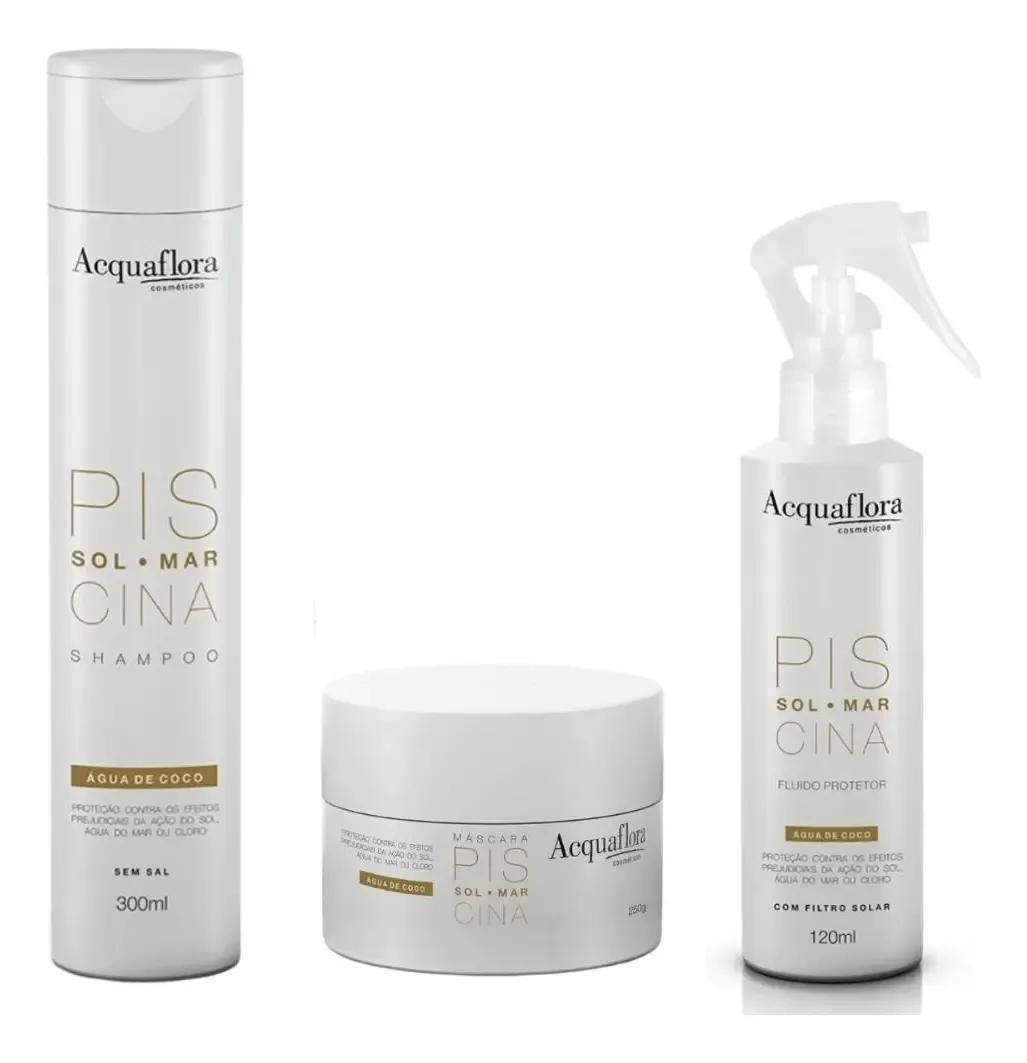 Shampoo Masc Fluido Protetor Sol Mar Piscina Acquaflora