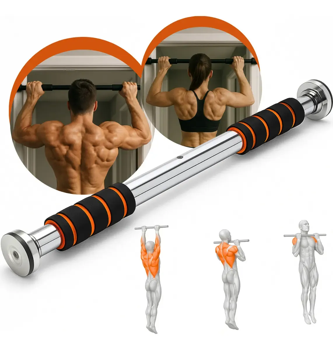 Barra de Porta Ajustável Artezenato Apoio Regulável 60 a 100cm Flexo Fixa Musculação Crossfit