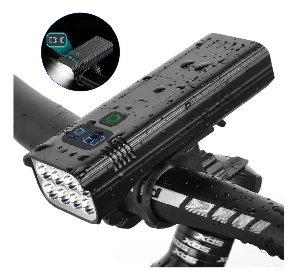 Farol Bike Recarregável USB 8 LEDs T6 Lanterna Bicicleta Profissional Powerbank