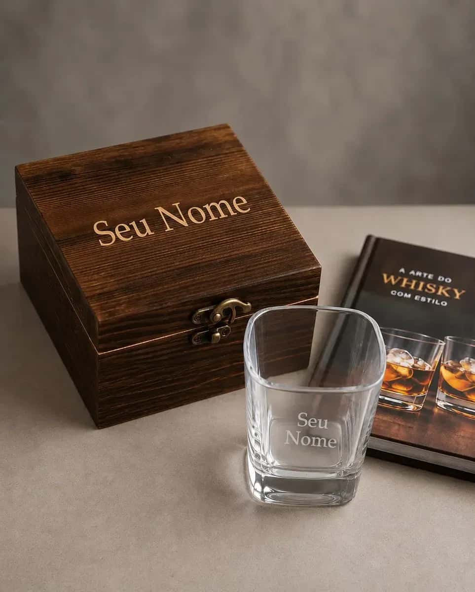 Kit Copo 250ml com Box de Madeira Personalizado com Nome - Presente