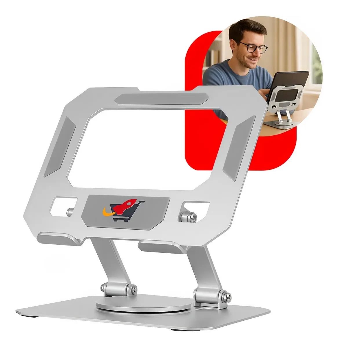 Suporte Giratório 360° de Alumínio para Tablet, Celular, iPad Universal até 12 Polegadas, Dobrável e Multifuncional - Speed Shop