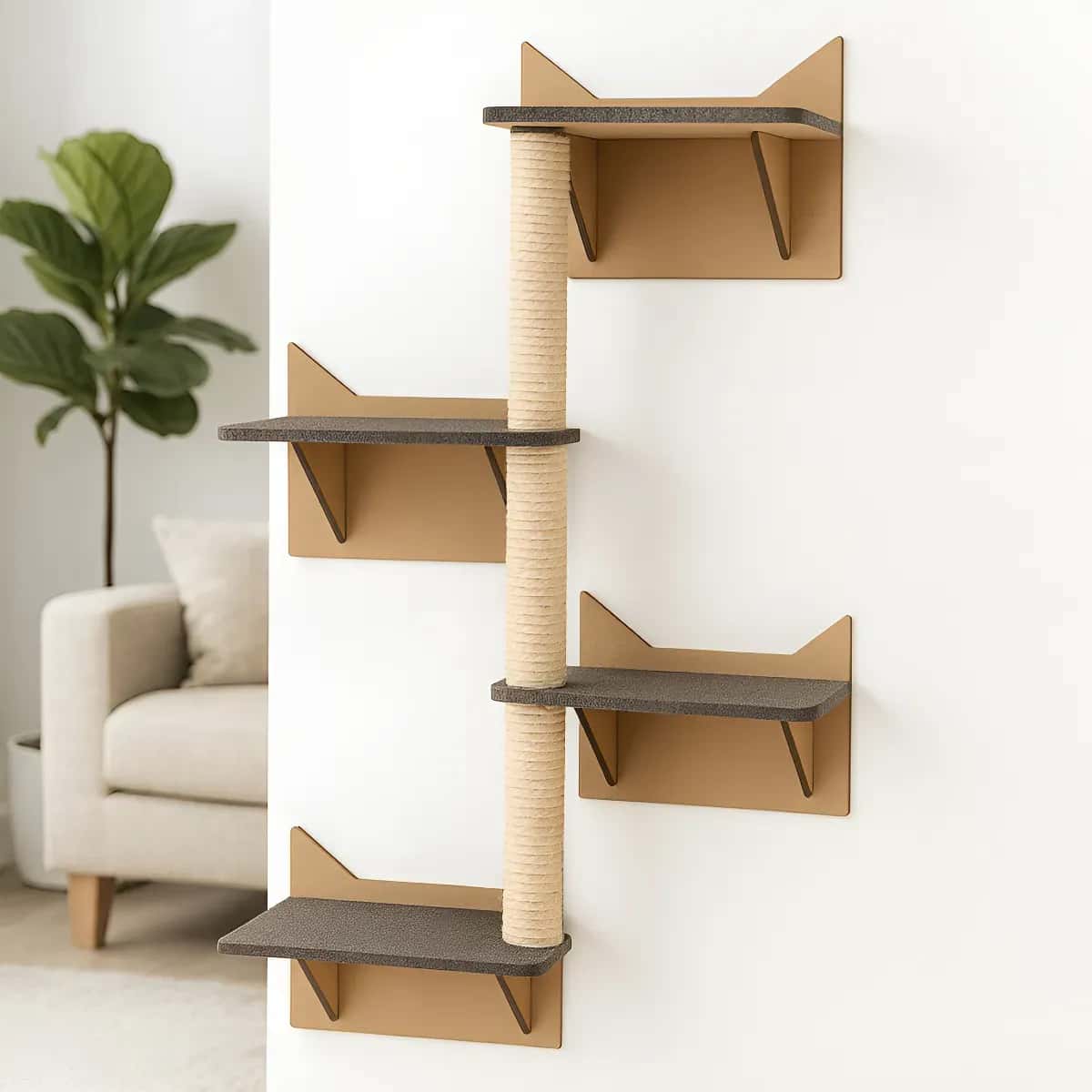 Arranhador de Parede para Gato Plataformas Poste de Sisal Prateleiras Escalador e Arranhador de Gatos Vertical 4 Níveis Boxfan