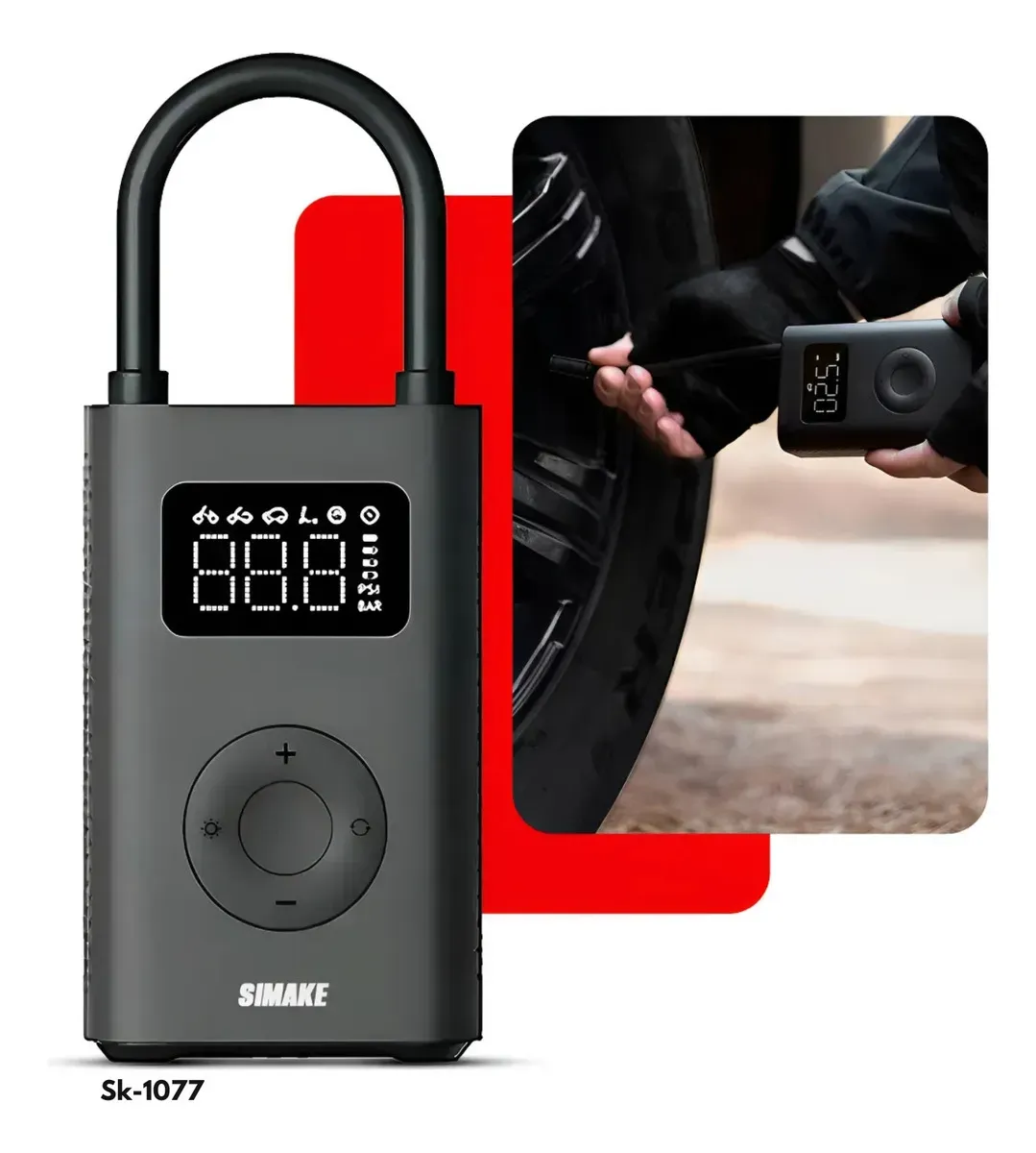 Mini Compressor Digital Simake Bomba de Encher Pneus Portátil para Carro Bicicleta Motocicletas Cor Preto com Calibrador