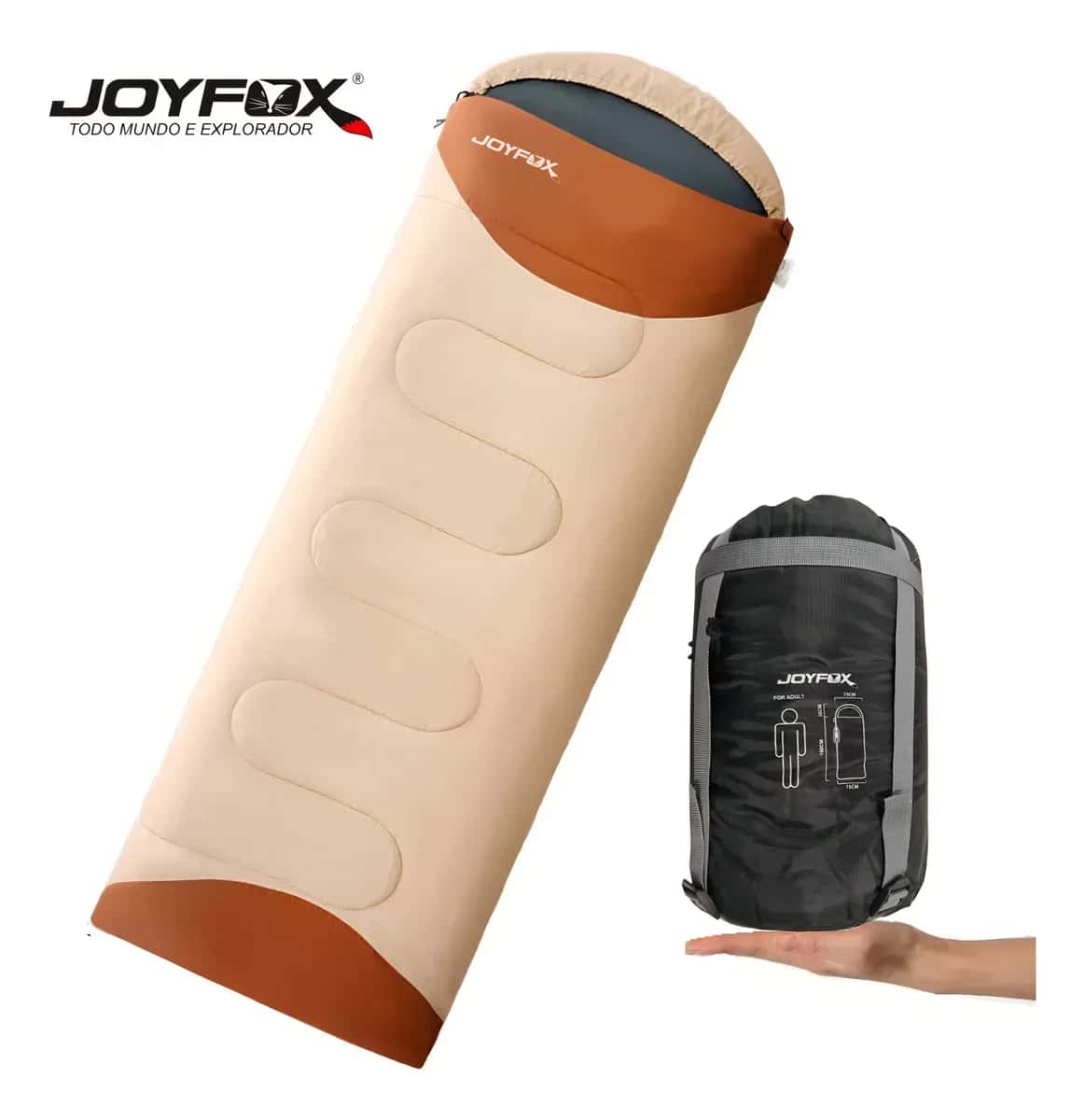 Saco de Dormir Térmico Solteiro Ultralight Joyfox 15kg Lavável Máquina Tecido 190T Impermeável -15°C a 35°C para Camping Cor Caqui e Bege