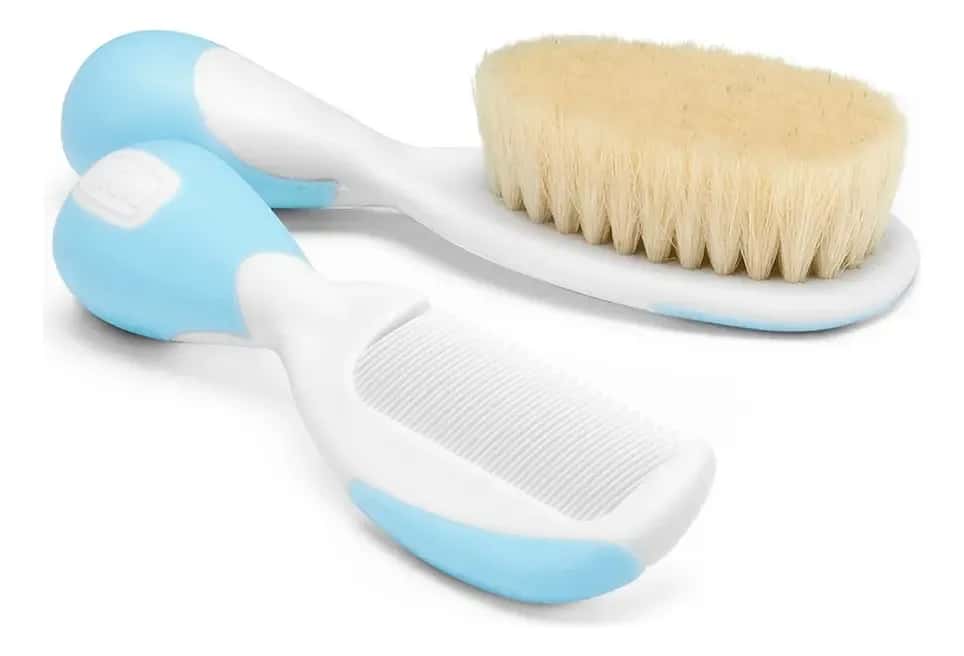 Kit Escova e Pente de Cerdas Naturais Cor Azul Chicco