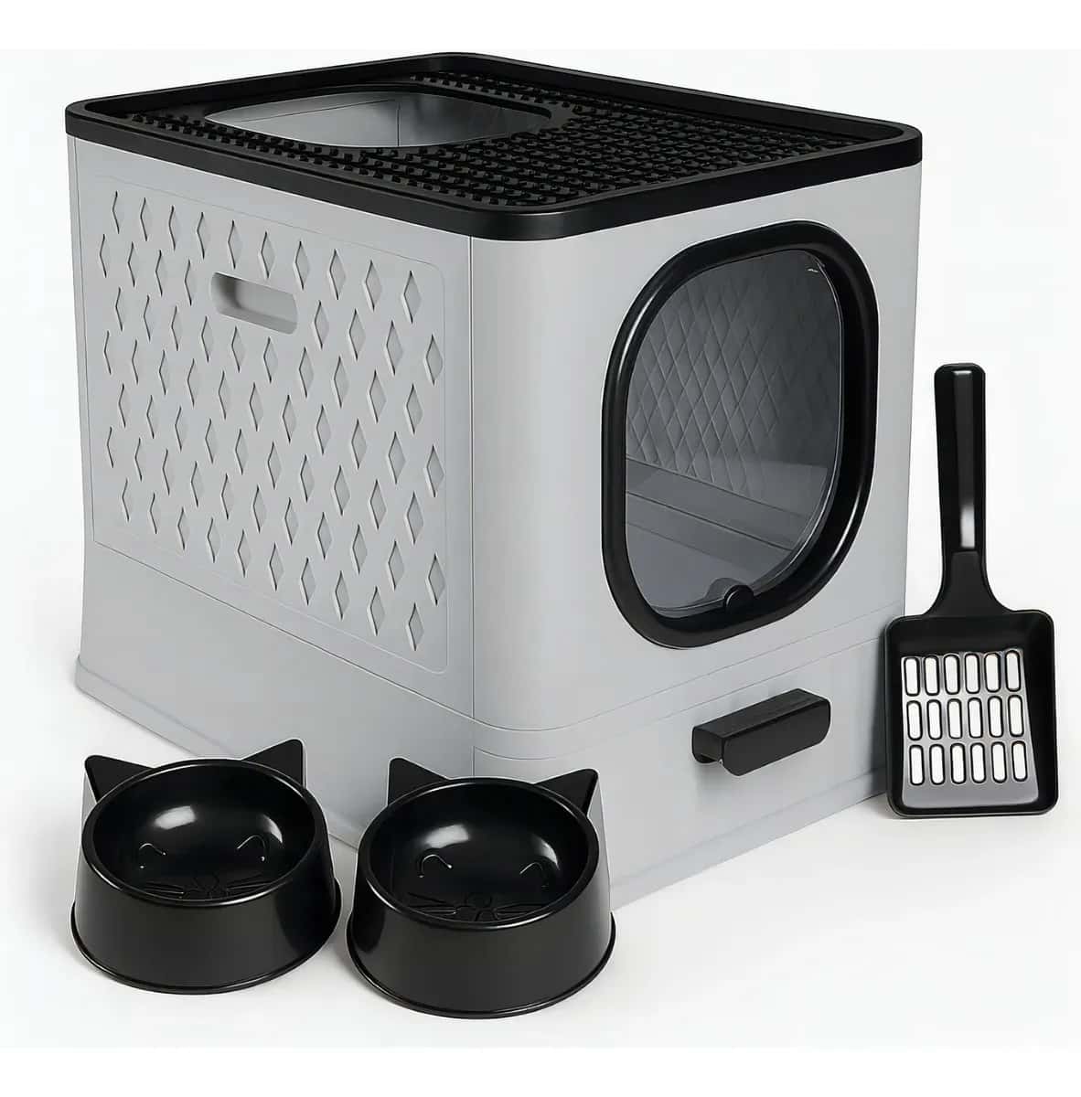 Caixa de Areia Sandbox Premium para Gatos Fechada Grande Luxo Cinza