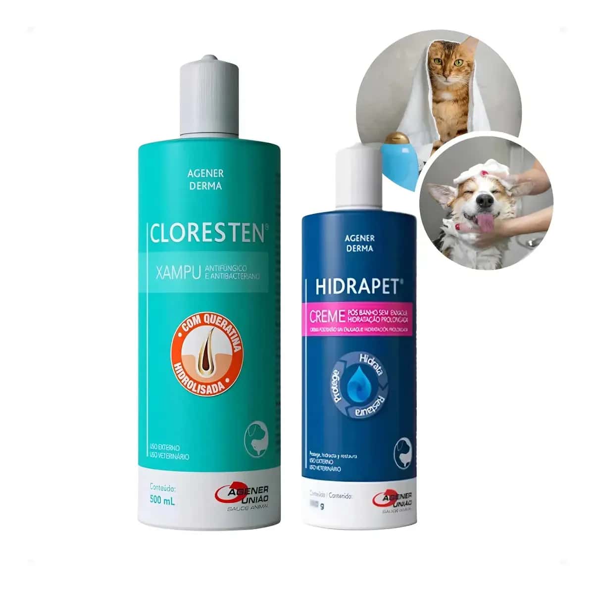 Kit Shampoo Cloresten 500ml + Hidrapet Creme 100ml para Cães e Gatos Fragrância Aloe Vera