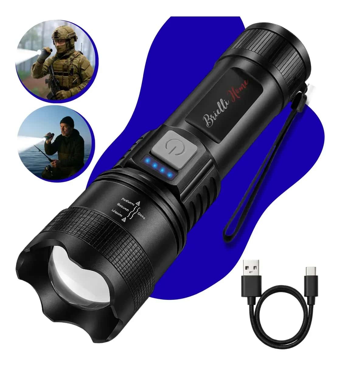 Lanterna Militar Tática LED Cree Mais Forte do Mundo Ultra Potente 1km Zoom Alto Brilho Resistente Água Sítio Fazenda Brielli Home