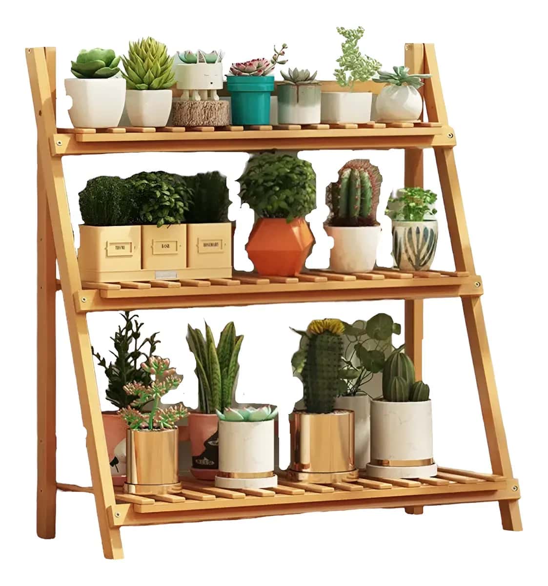 Estante para Vasos de Plantas Floreira de Madeira Dobrável 3 Andares Suporte para Jardim