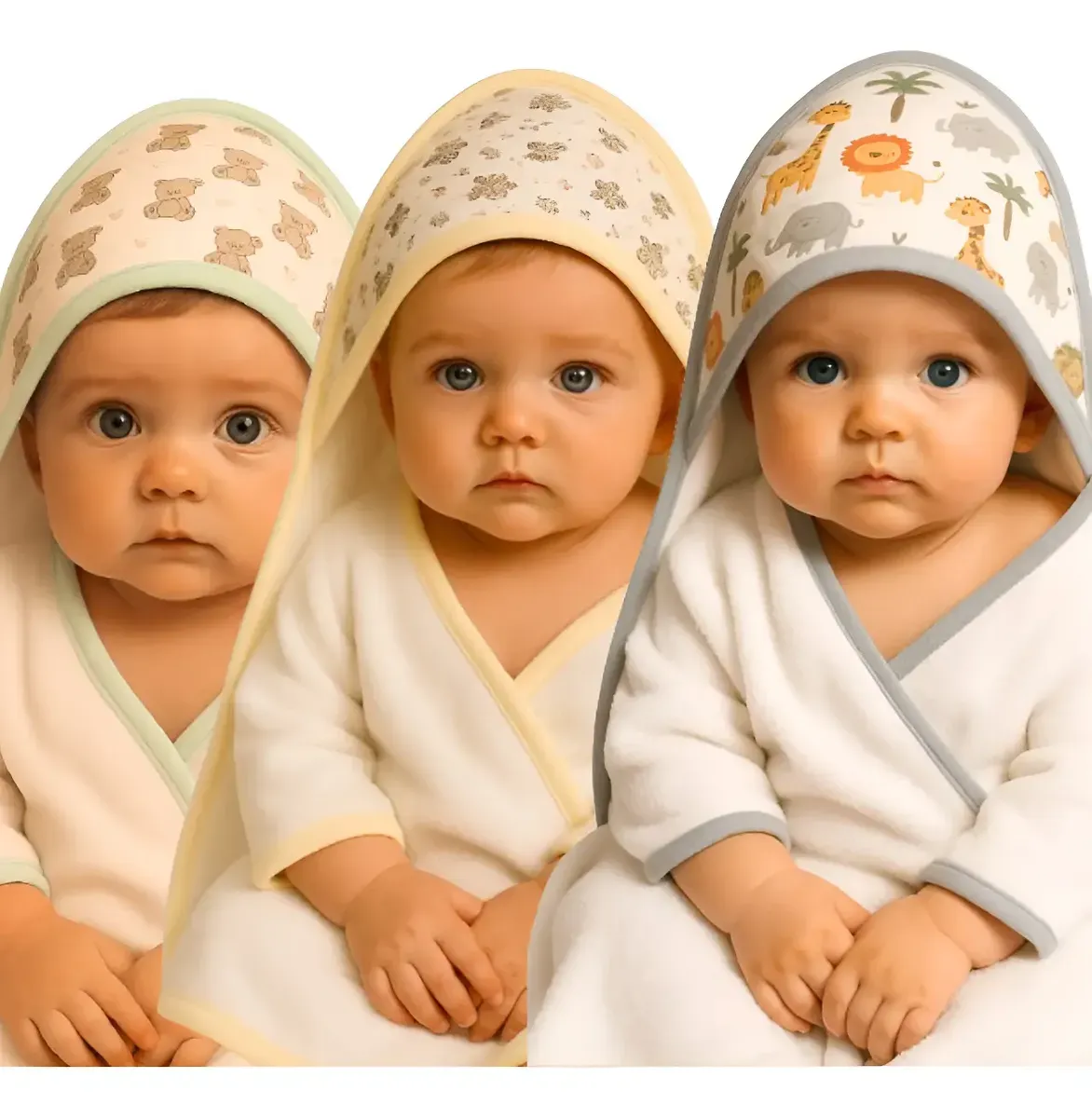 Kit 3 Toalhas Banho Bebê com Capuz Tecido Atoalhado Infantil