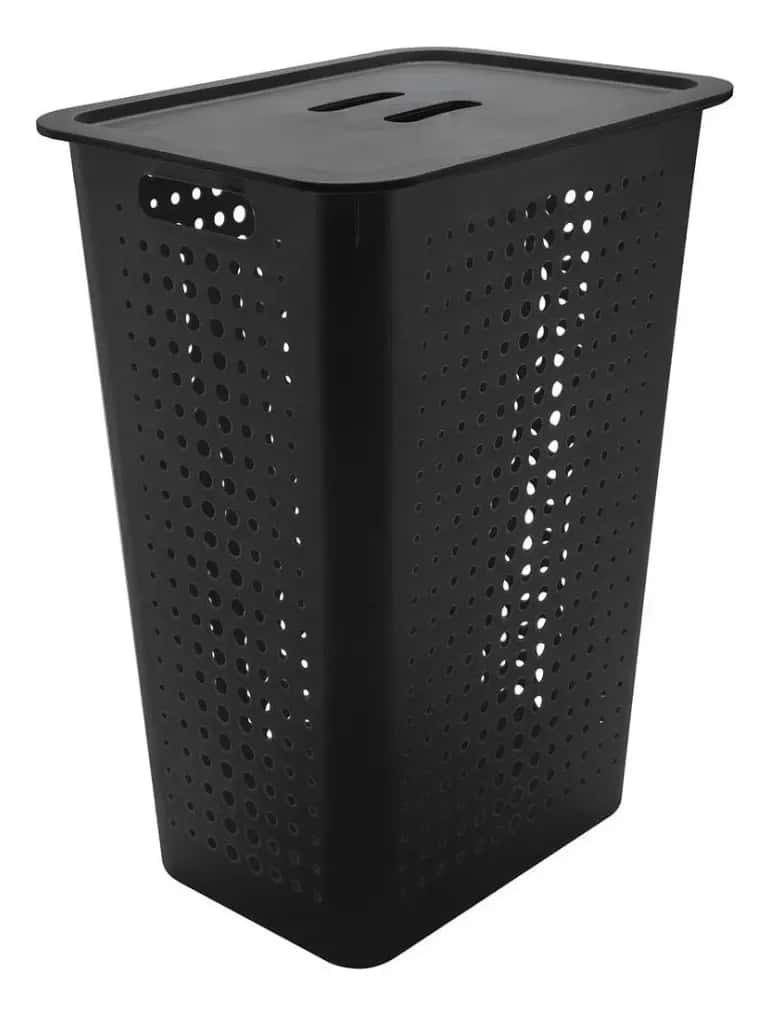 Cesto Grande para Roupas Sujas com Tampa para Lavabo, Banheiro ou Cor Preto