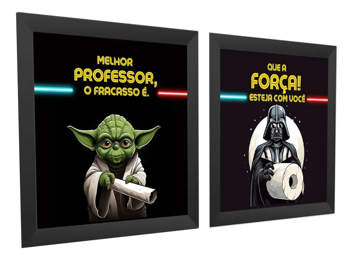 Kit 2 Quadros Decorativos para Banheiro Lavabo Star Wars Vidro