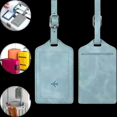 Kit 2 Tags de Mala em Couro Sintético - Identificador de Bagagem Premium