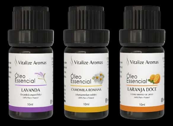 Kit 3 Óleos Essenciais Vitalize Aromas Camomila Laranja Lavanda 10ml | Frete Grátis