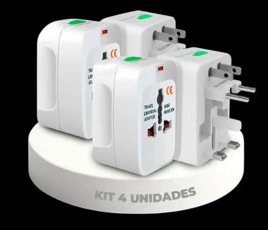Kit 4 Adaptadores de Tomada Lecom Universal Viagem 6 Pinos